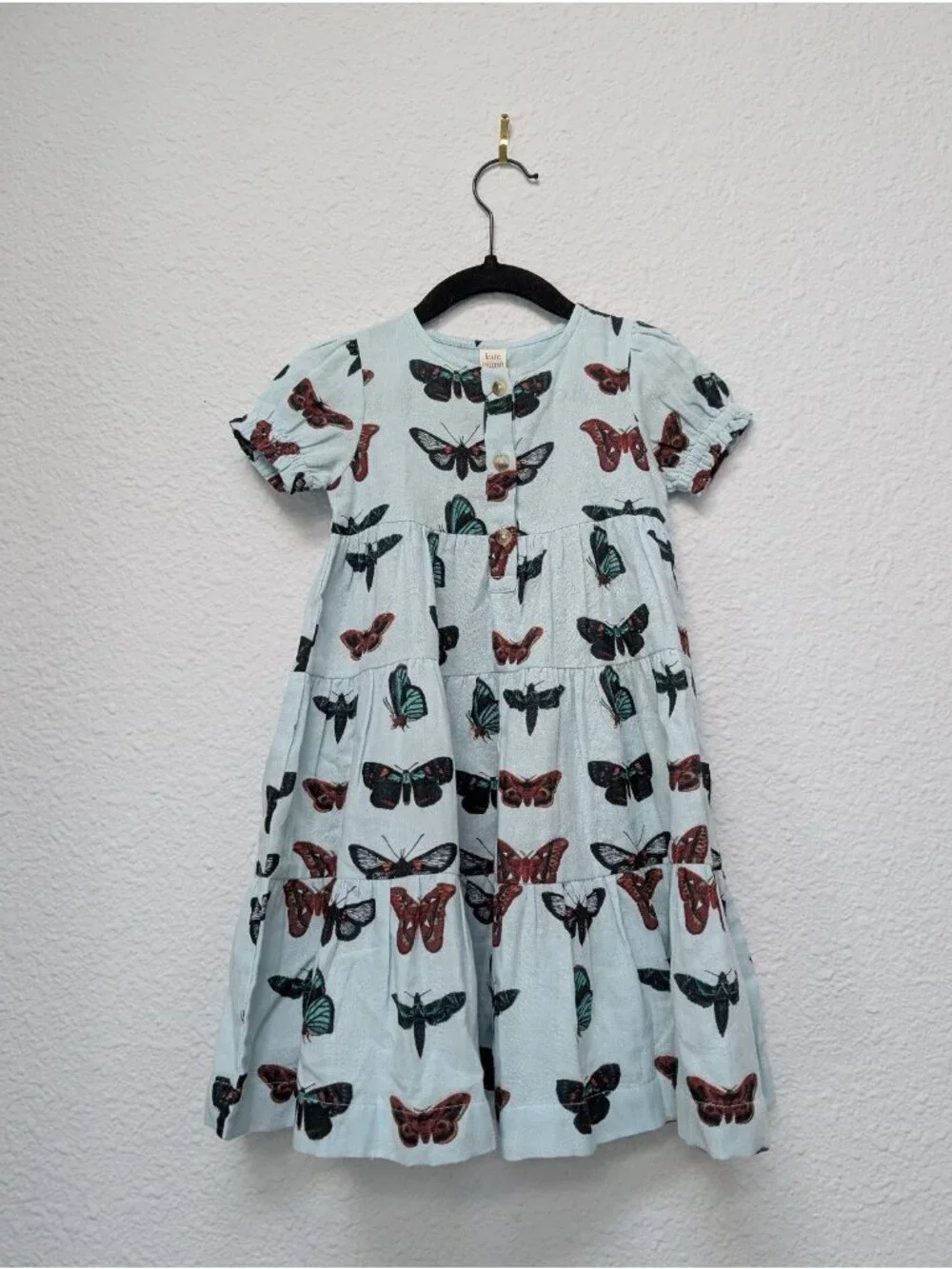 Kate Quinn Organic Cotton Gauze Turquoise Moths Prairie Dress 18-24 Butterfly
